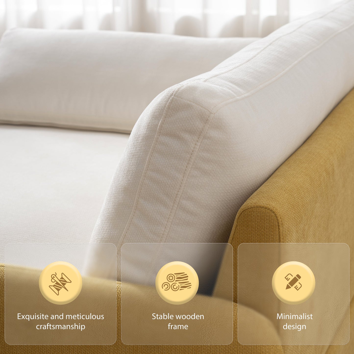 NEW Modern Oversized Chenille Armchair with Color Blocking and Pillows, 50*43' in Cream and Yellow