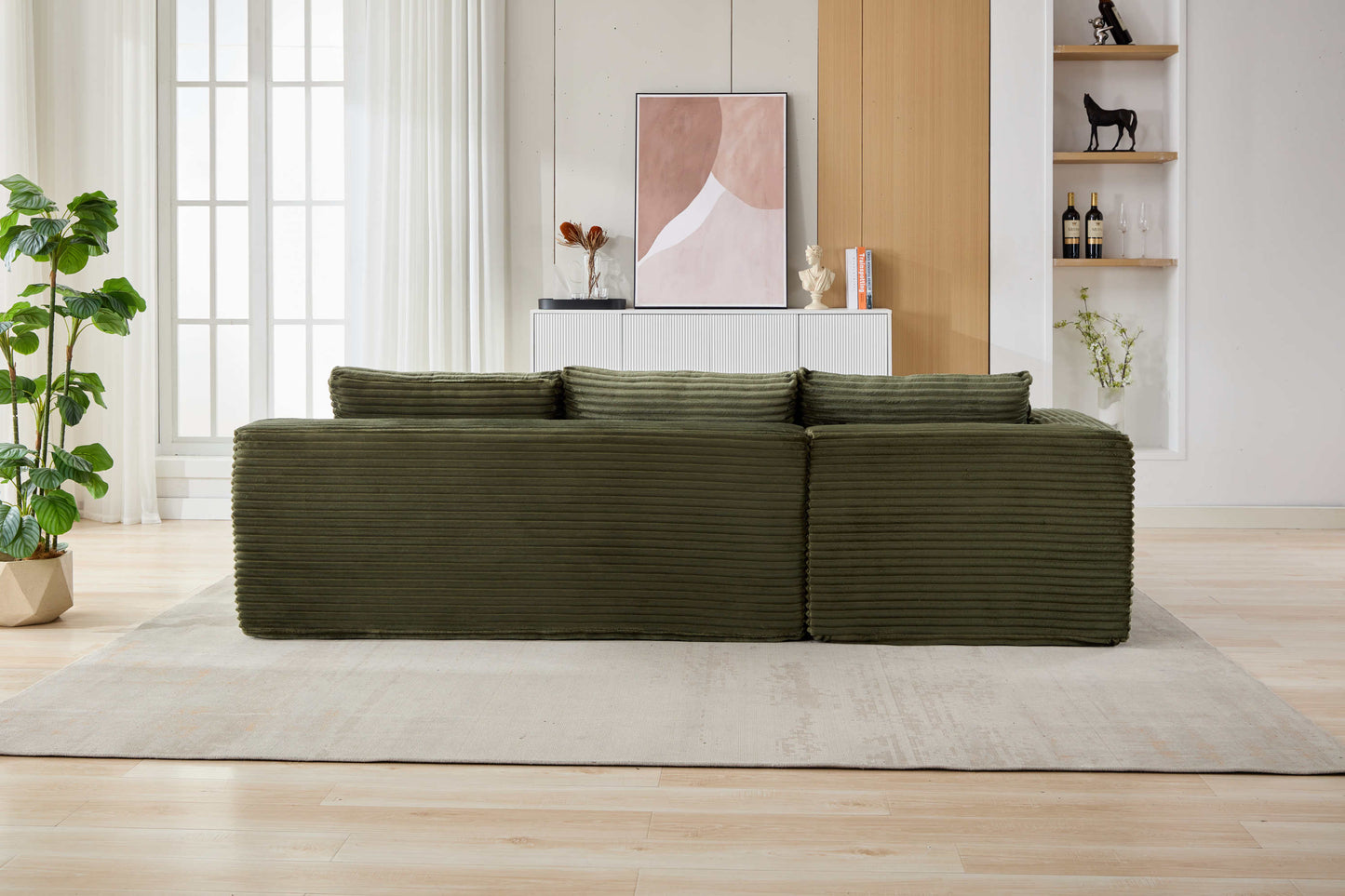 NEW Compression Sectional Couch with Comfy Chaise, Boneless L Shape Sofa with Deep Seat, Minimalist Modular Couches Sleeper for Living Room Bedroom Apartment Lounge,corduroy,Green