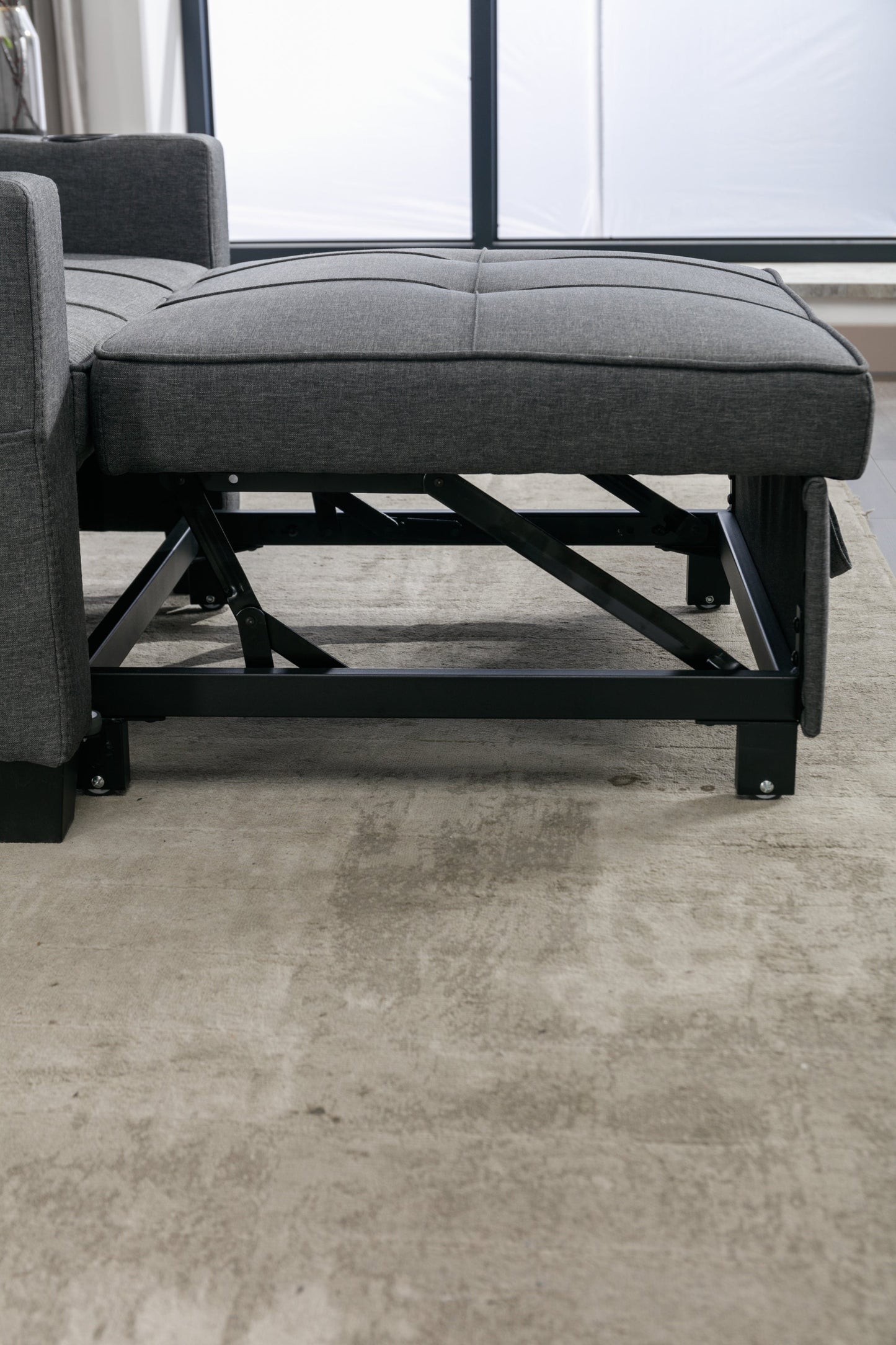 NEW Dark Grey Linen Futon Bed Convertible Chair 3-in-1 Pull Out Sleeper