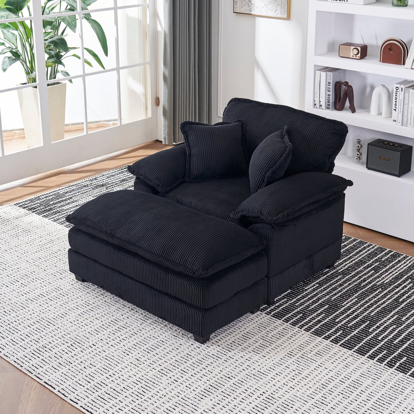 NEW 56.3 Inch Corduroy single sofa With  2 toss pillows and a ottoman ,Comfy Sofa- Deep Seat Couch for Living Room