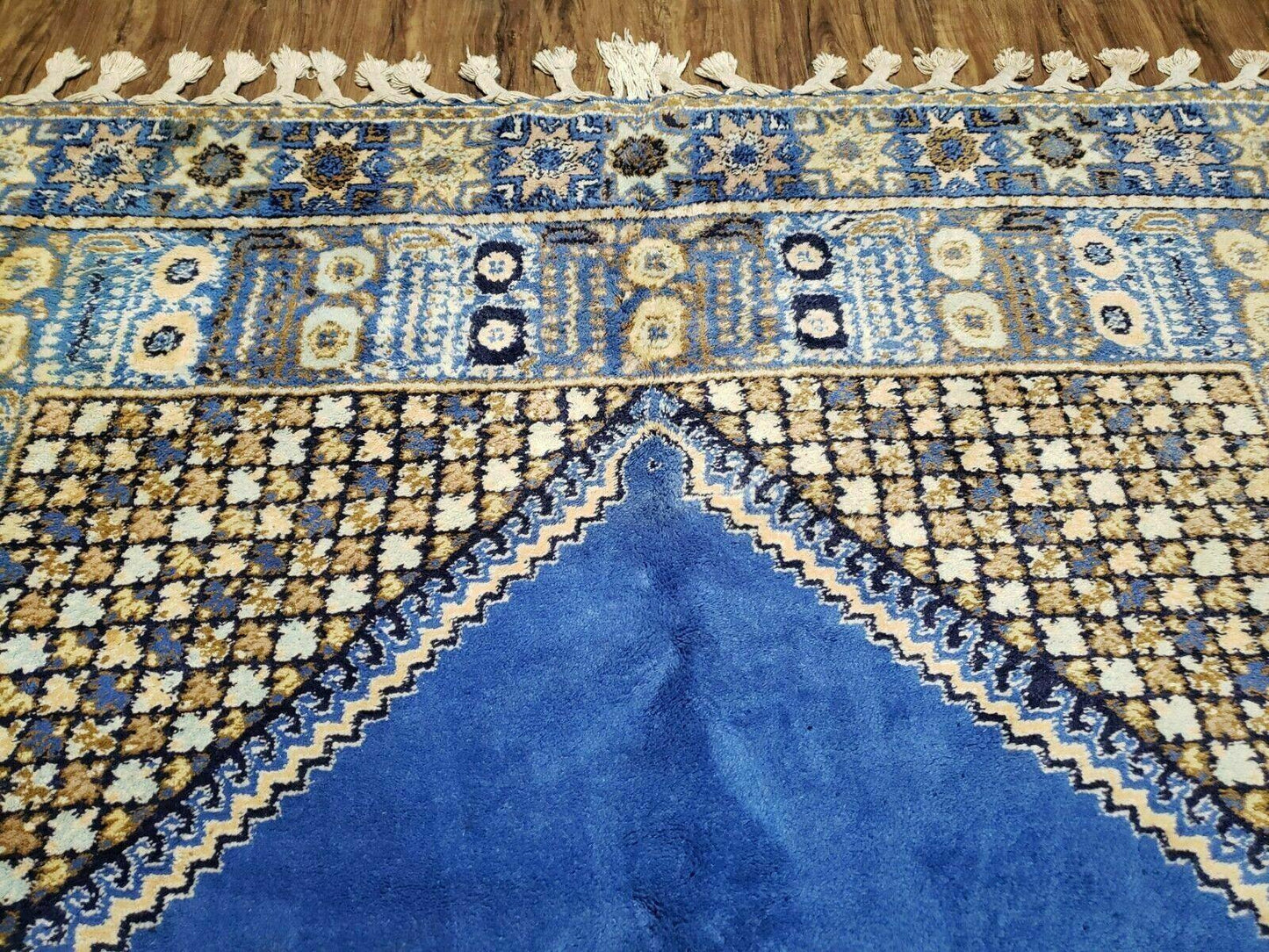 USED 7' X 10' 5" Handmade Moroccan Urban Rabat Wool Carpet Blue Area Rug