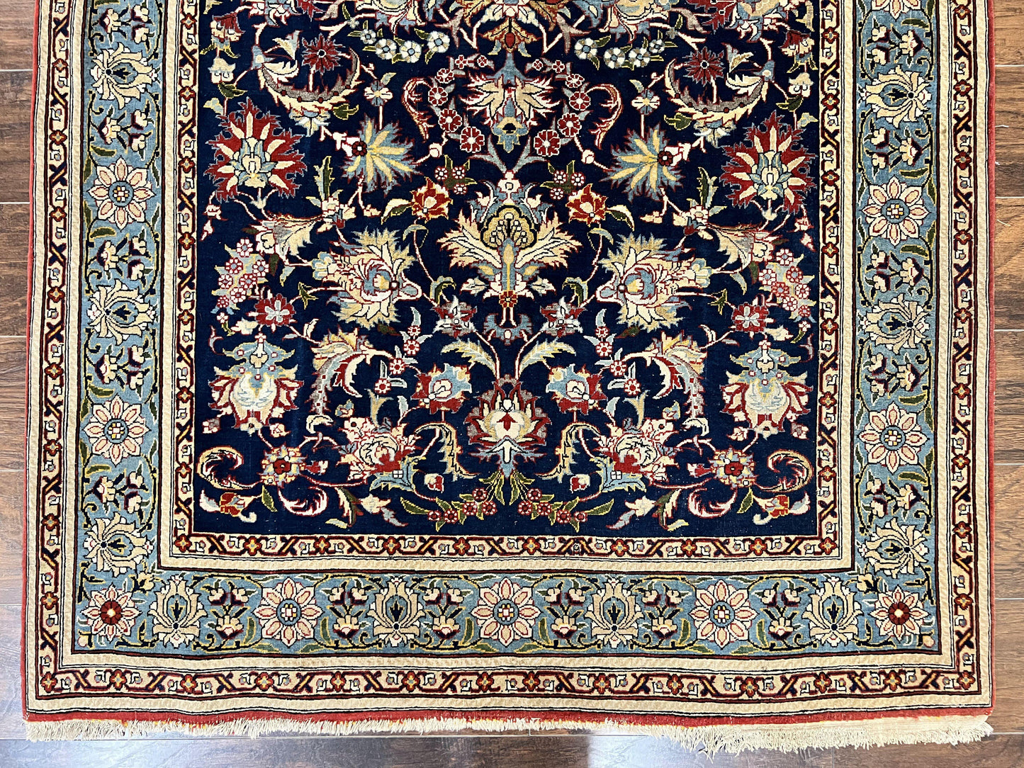 USED Blue Persian Qum Rug 5x7, Very Fine and Wonderful Authentic Persian Carpet, Wool Hand Knotted Vintage Semi Antique Oriental Rug, Floral, Ghom Qom Rug