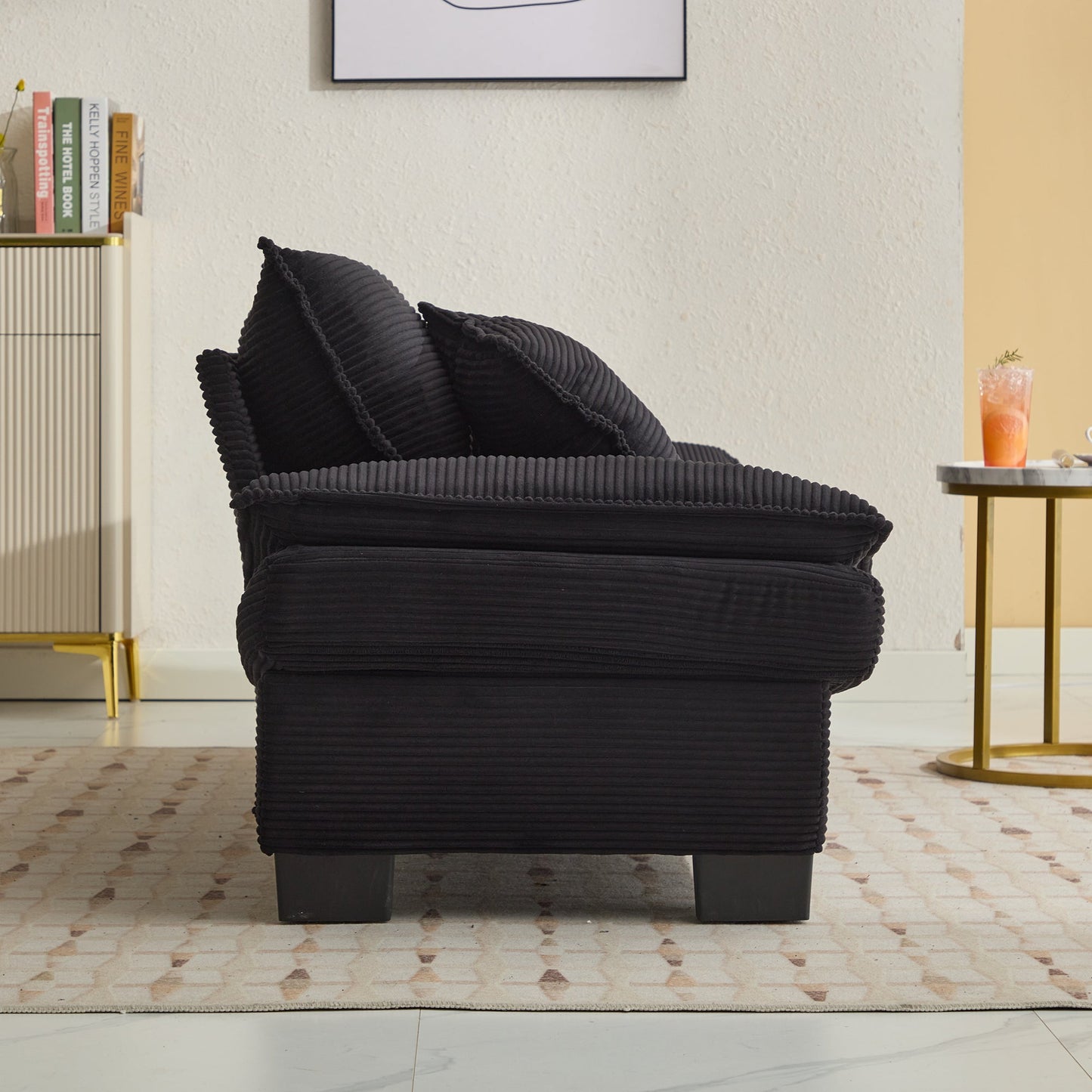 NEW Black Corduroy Sofa Sleeper Couch Loveseat Comfy Upholstered Deep Seat Sofa