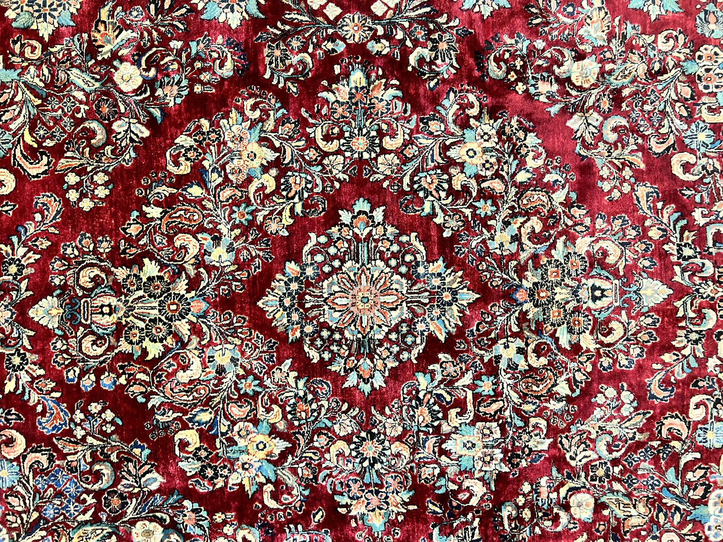 USED Persian Sarouk Rug 12x17, Wool Hand Knotted Antique Carpet, Dark Red, Traditional Floral Oriental Rug, 12 x 17 Extra Large Handmade Rug