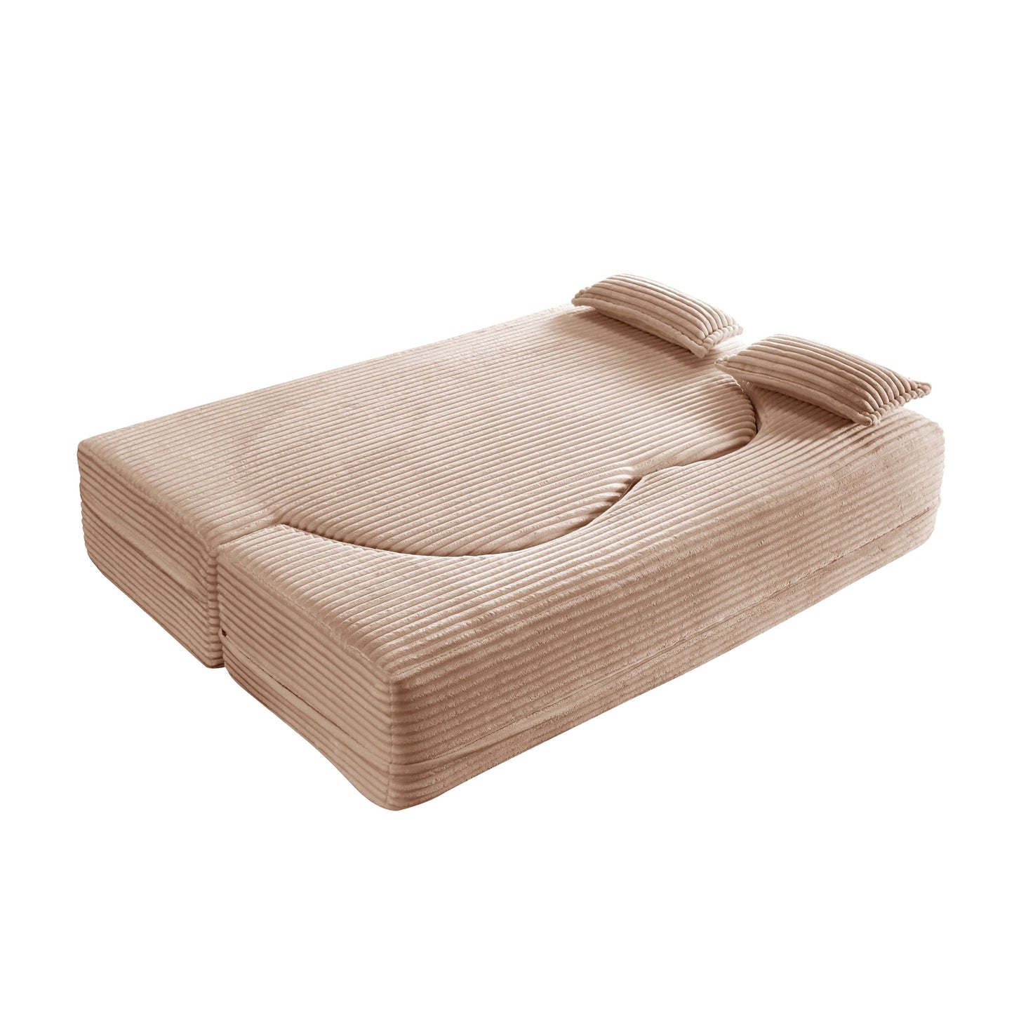 NEW Modern Convertible Plush Corduroy Foam-Filled Sleeper Sofa Bed with 2 Pillows & 15’ Full Size Folding Mattress