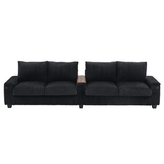 NEW Modern 4-Seater Black Corduroy Sofa Couch with USB Ports and Hidden Storage
