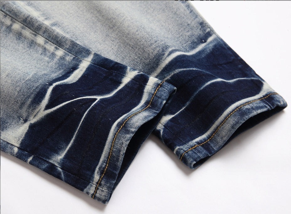 NEW Men's Light Color Damage Patch Worn Jeans