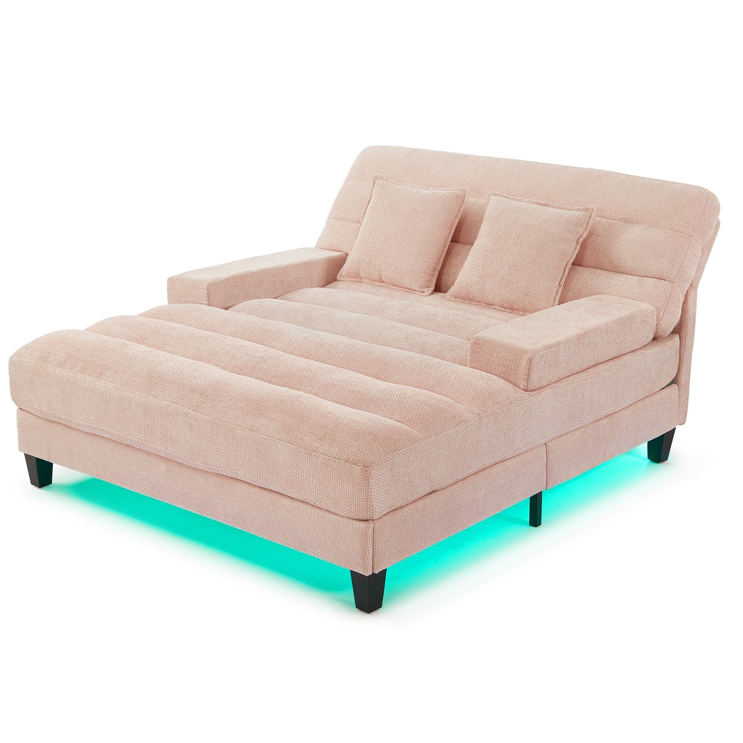 NEW Modern Pink Chenille Upholstered 57.1’ Chaise Lounge Sofa Bed with Adjustable Backrest and LED Light Strip