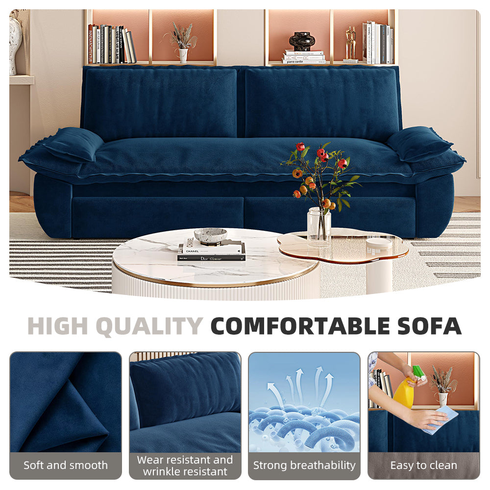 NEW 73.2' Blue Multi-Functional Velvet Loveseat 3-in-1 Convertible Sleeper Queen Pull Out Sofa Bed
