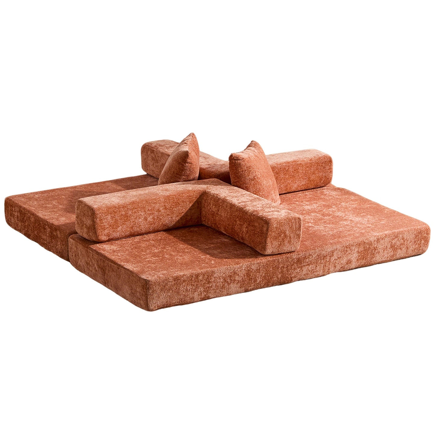 NEW Orange Chenille Fabric Comfy Futon Couch Lounge Sleeper Compression Convertible Floor Sofa Bed Couch with Pillow Back Support Armrest Bed