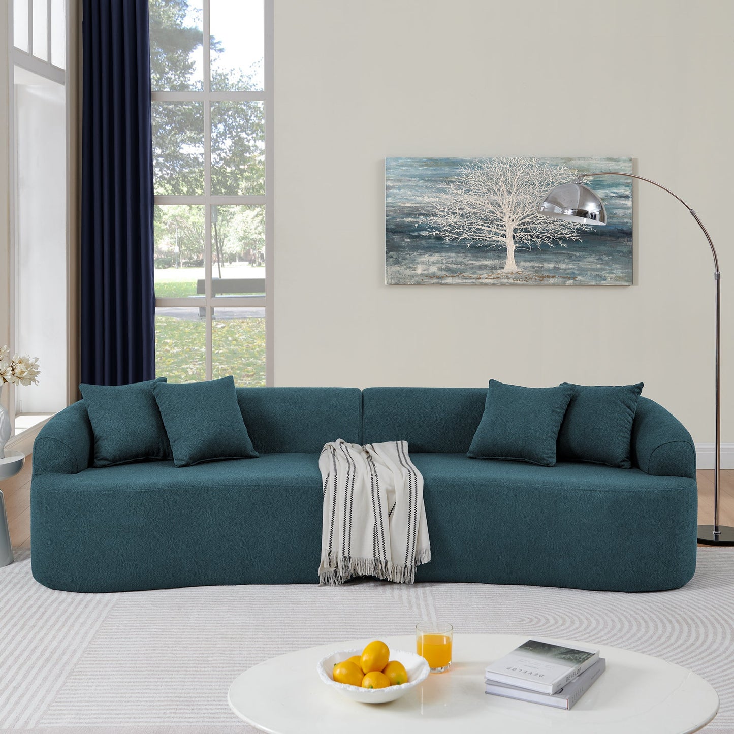 NEW Modern Minimalist Style Blue Lamb's Wool Fabric Modern Minimalist  Curved Modular Sectional Sofa