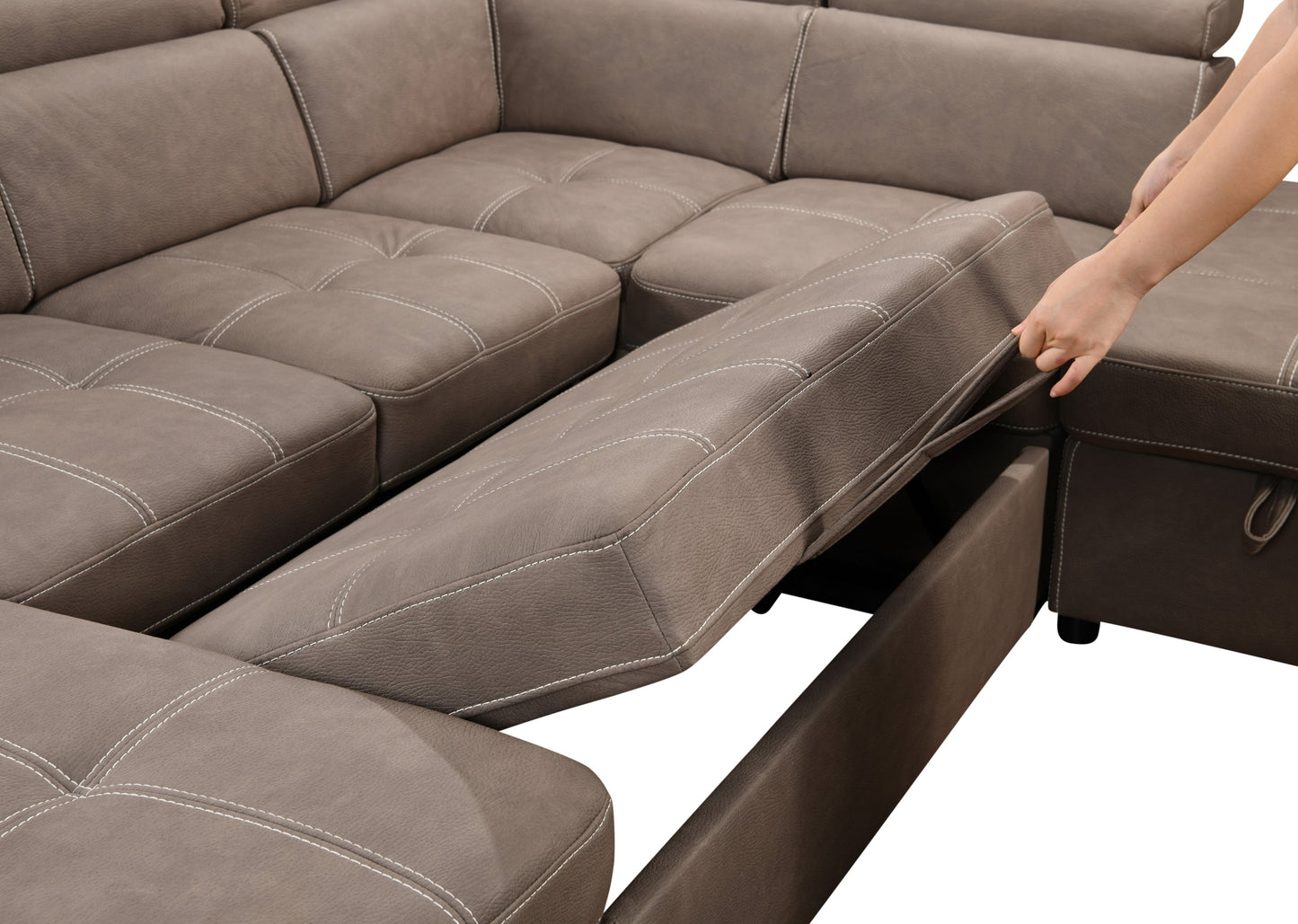 NEW 128' U Shaped Sectional Reversible Modular Sofa 7 Seater Couch with Storage Seat Adjustable Headrest