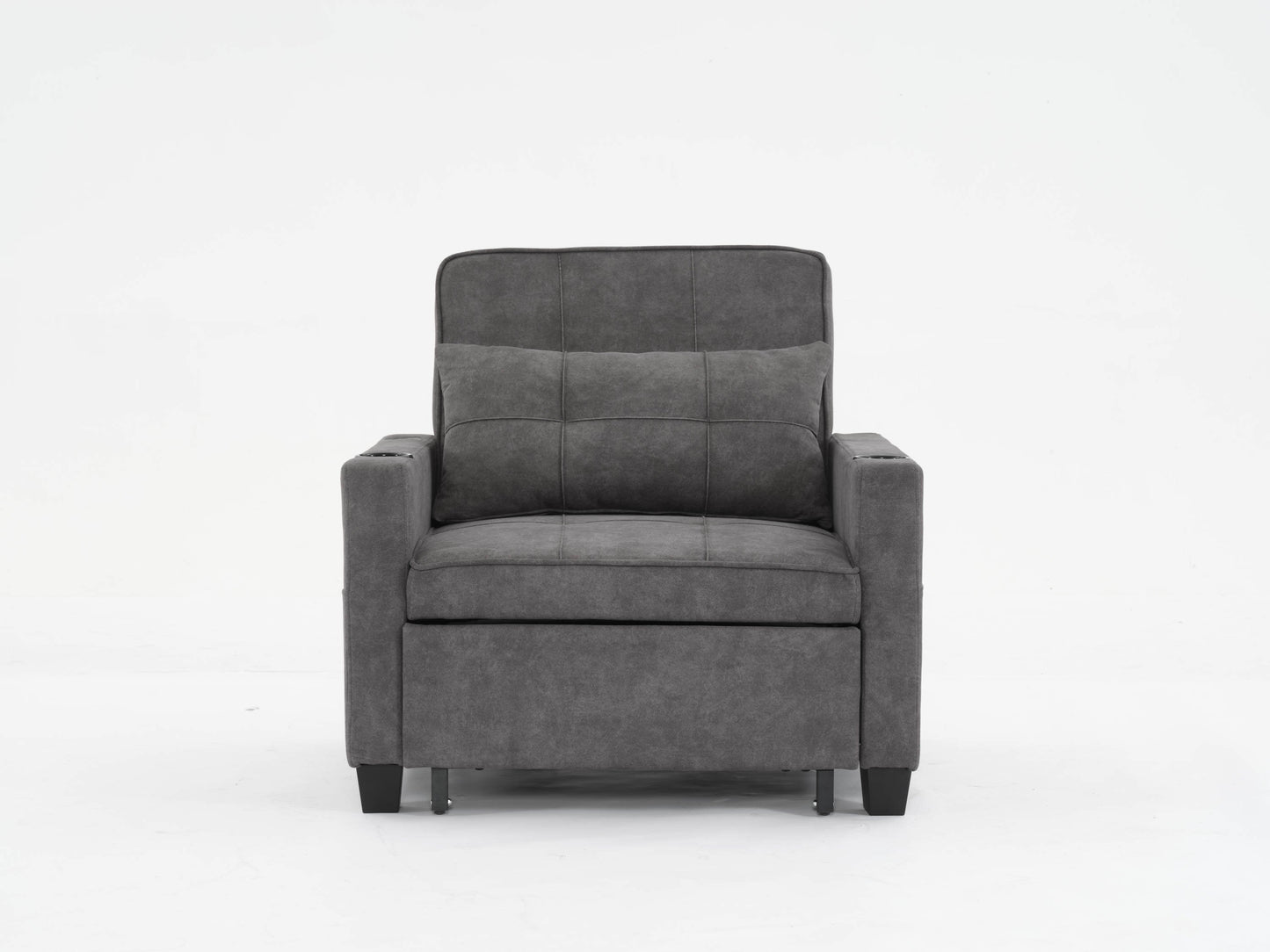 NEW Dark Grey Futon Bed Convertible Chair 3-in-1 Pull Out Sleeper Sofa with USB Ports