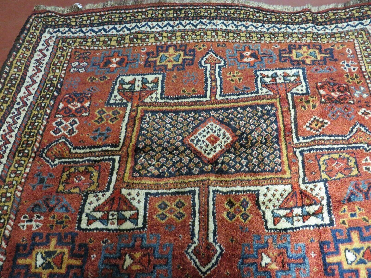 USED Antique Moroccan Runner Rug 4x9, Wide Runner, Hand Knotted Tribal Oriental Carpet, Hallway Rug, Geometric Medallions, Red, Bohemian Rug Nice