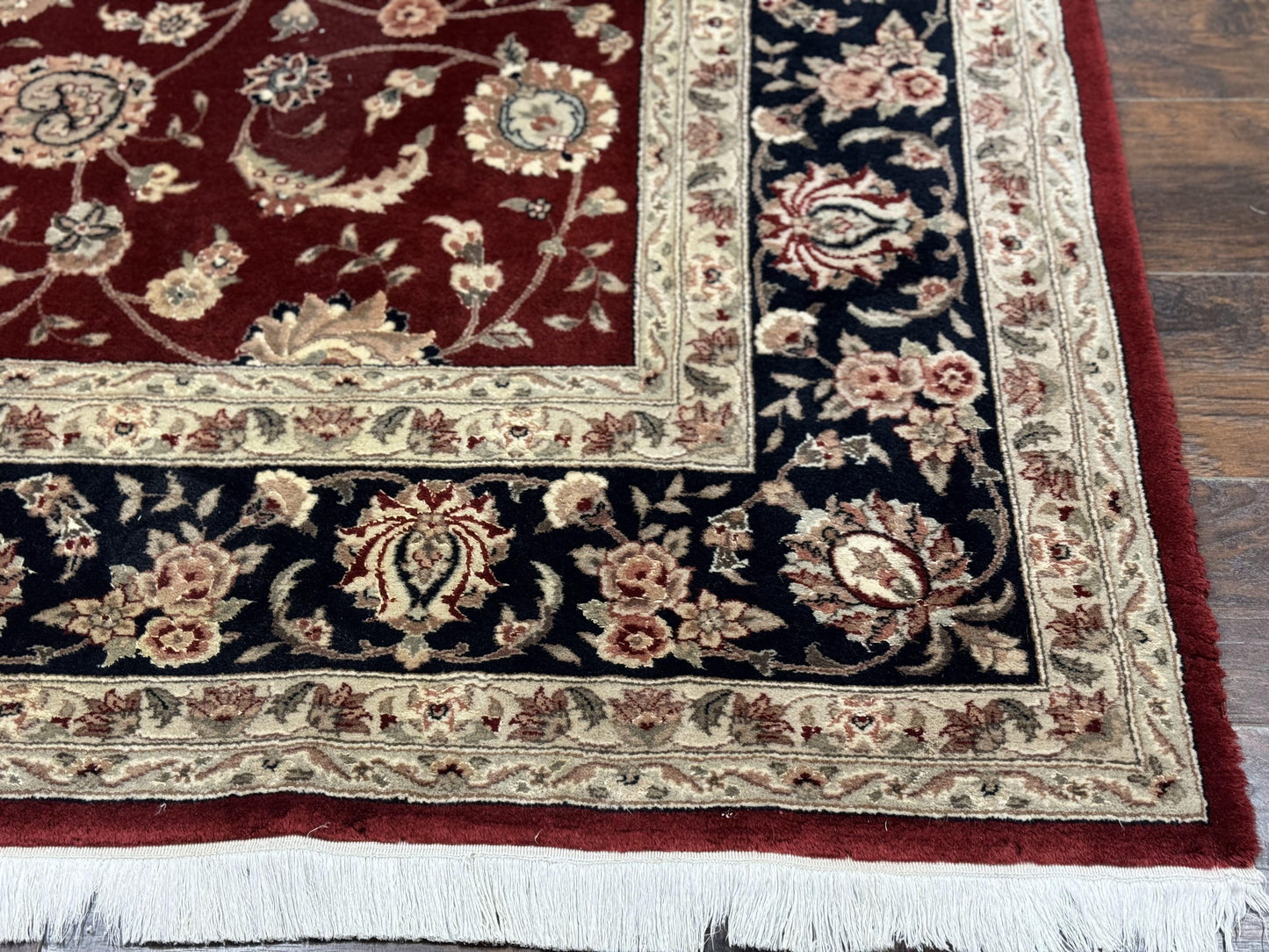 USED Maroon Persian Area Rug 8x10, Floral Allover, Pak Persian, Wool and Silk Highlights, Traditional Oriental Carpet