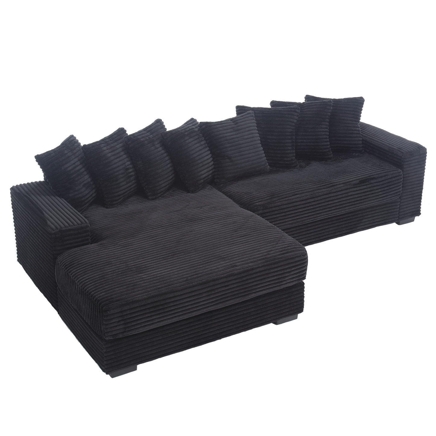 [NEW ARRIVED] [VIDEO PROVIDED] Oversized Two-Piece  Couches,  L Shaped Sofa, Corduroy, Left Chaise Daybed,with Armrests,Eight Throw Pillows,Corner Sofa,Easy To Assemble, Black
