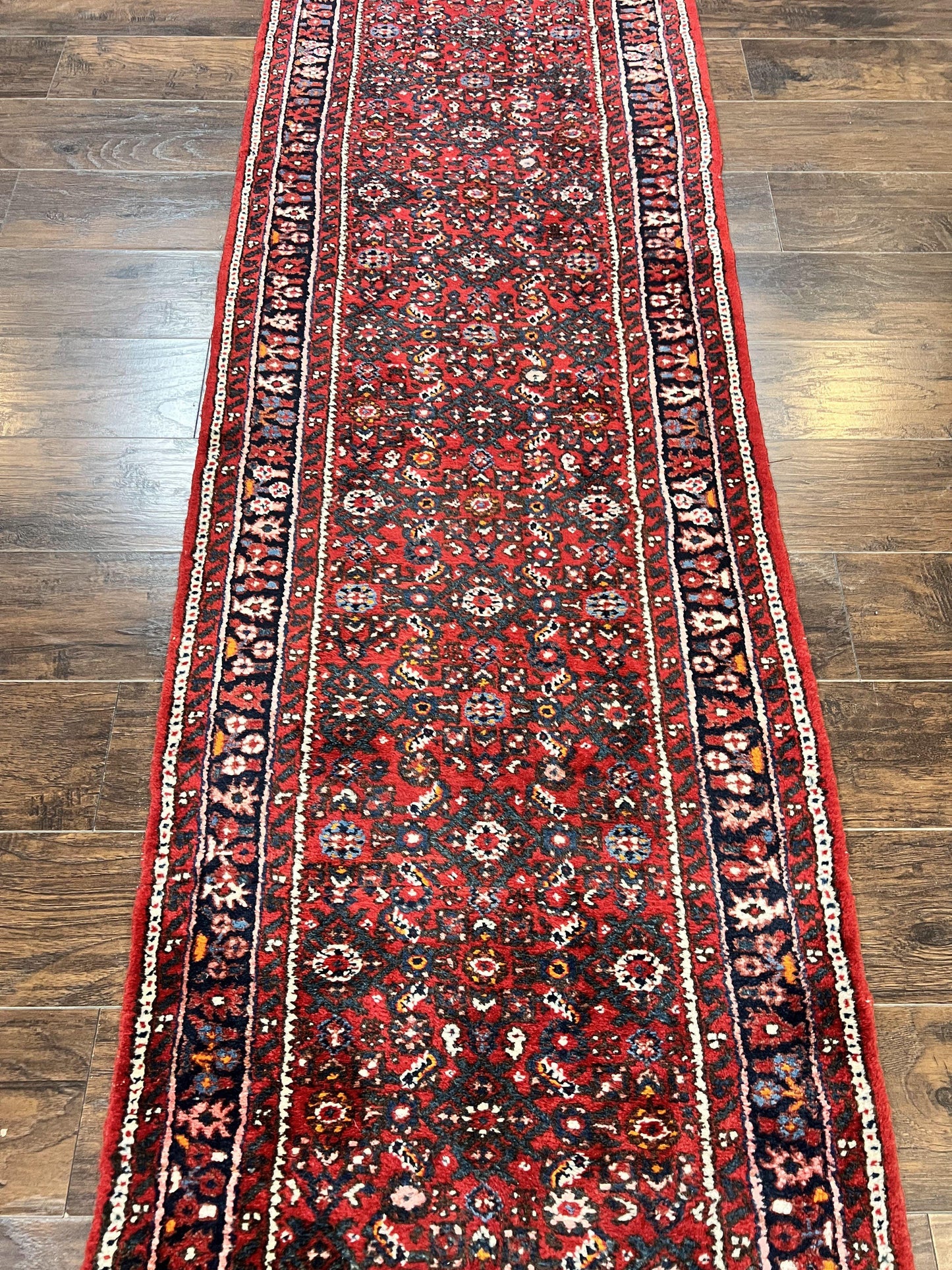 USED Long Persian Runner Rug 2.9 x 17, Red Handmade Wool Rug for Hallway, Antique Persian Carpet, 17ft Runner, Persian Hamadan Dargazine Rug