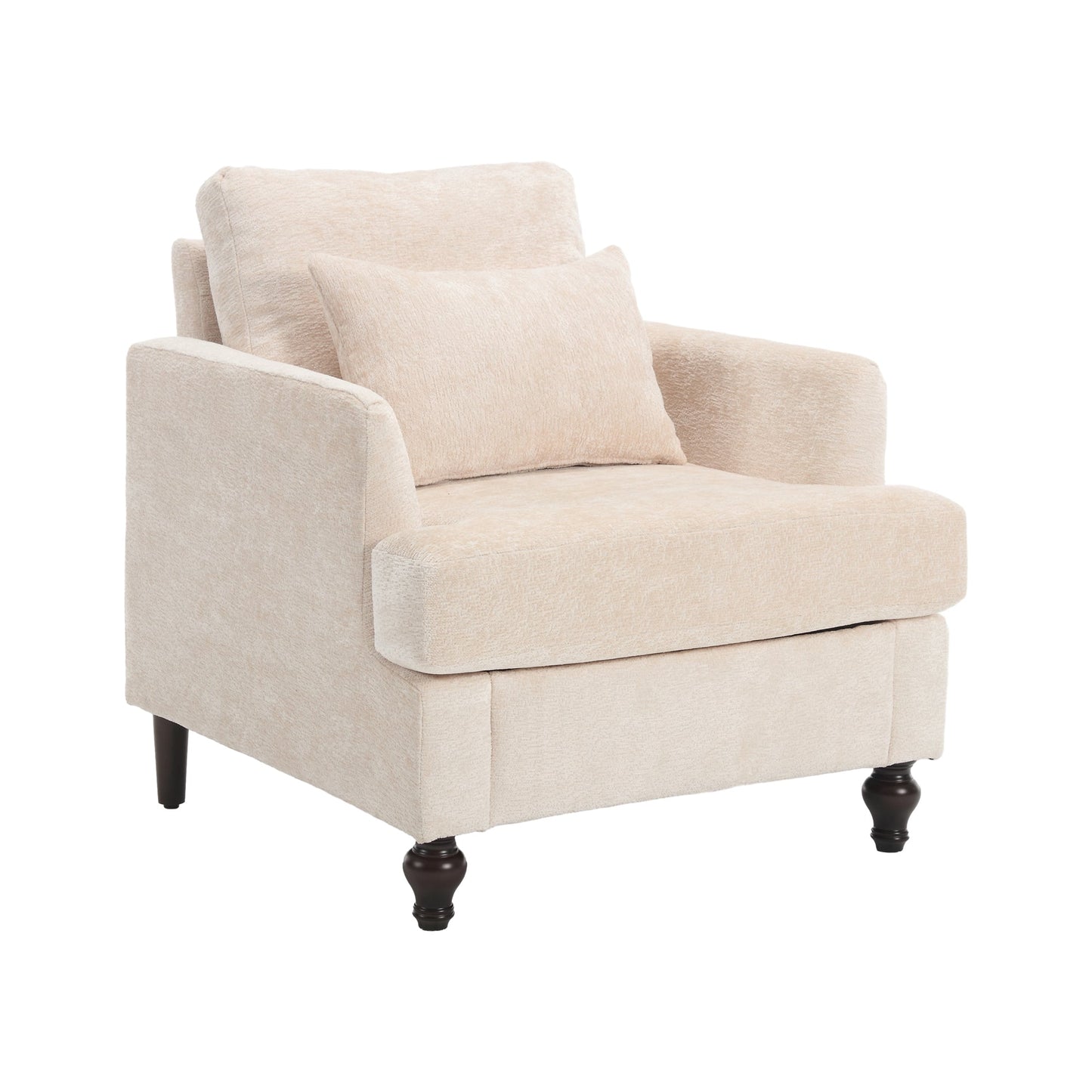 NEW Modern Accent Lounge Chair with Tufted Club Design, Beige Chenille Upholstery, Solid Wood Frame for Living Room and Bedroom