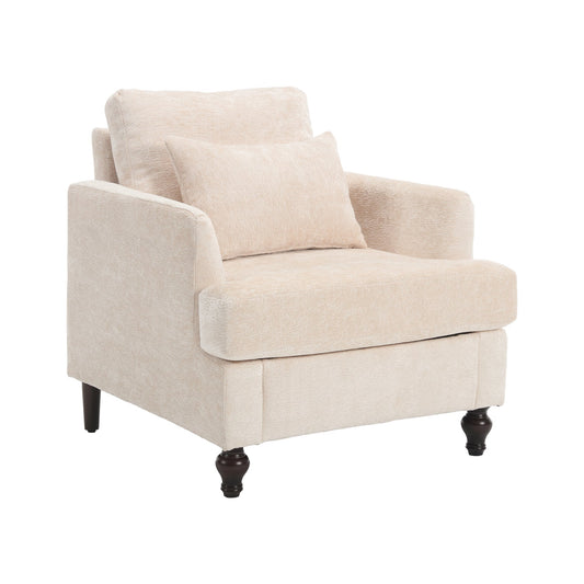 NEW Modern Accent Lounge Chair with Tufted Club Design, Beige Chenille Upholstery, Solid Wood Frame for Living Room and Bedroom