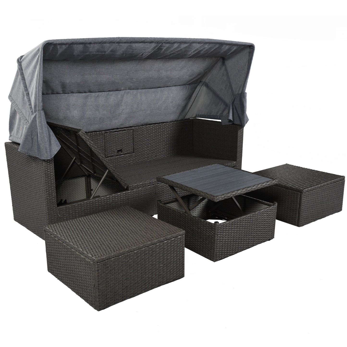NEW U Style Rattan Wicker Sectional Sofa Seating Outdoor Patio Rectangle Daybed With Canopy
