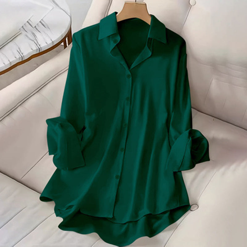 New Plus Size Women's Casual Solid Color Lapel Long Sleeve Shirt Spring Autumn Comfort Full Button Office Blouse