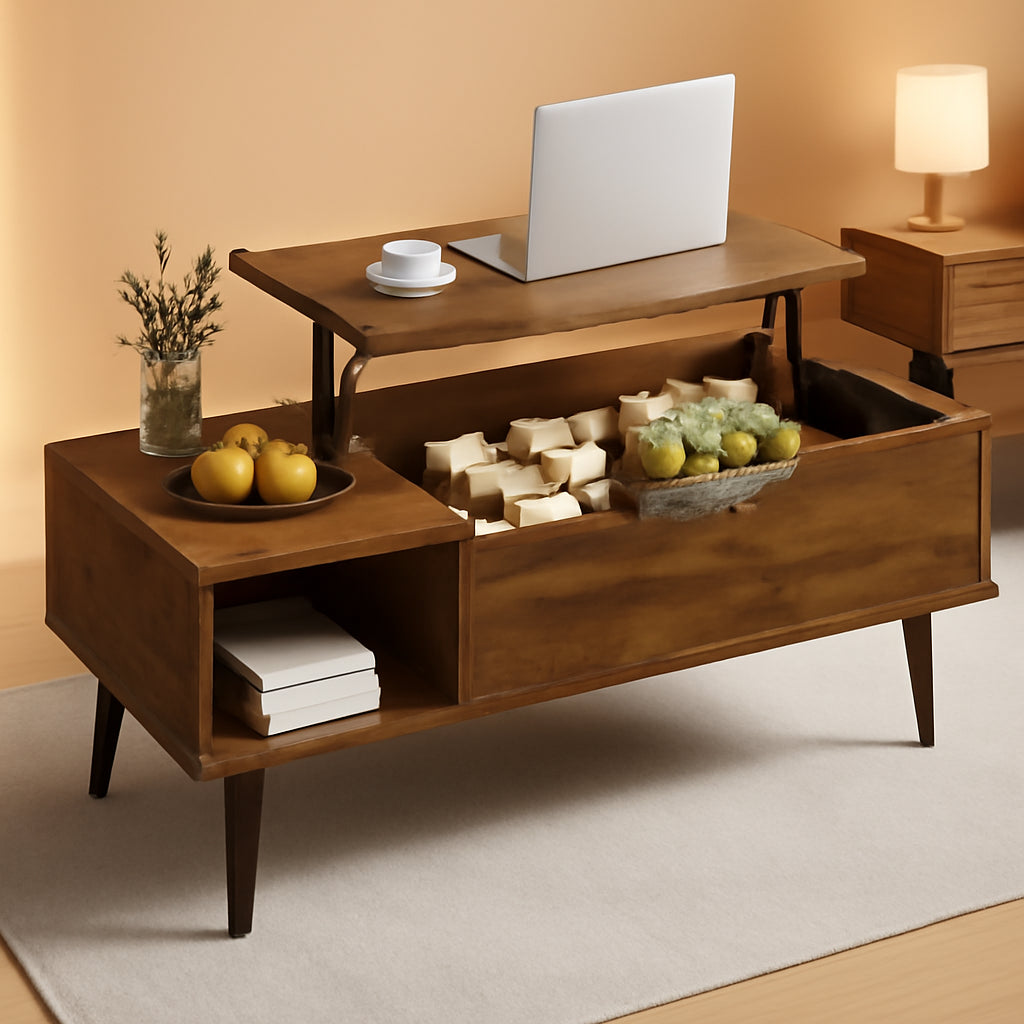 NEW Brown Lift Top Coffee Table With Storage And Hidden Compartment