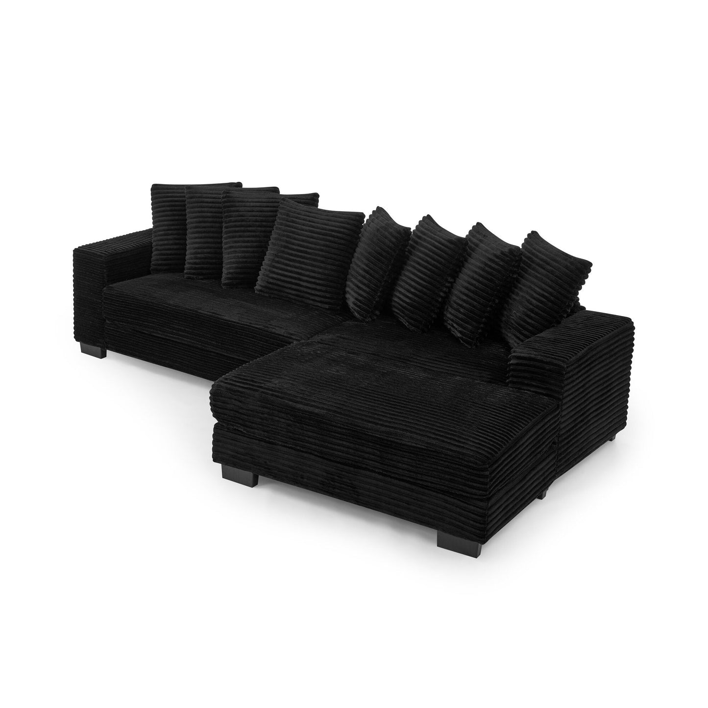 NEW Black Corduroy Tufted Upholstered L-Shaped Modular Convertible Sleeper Sectional Sofa Couch