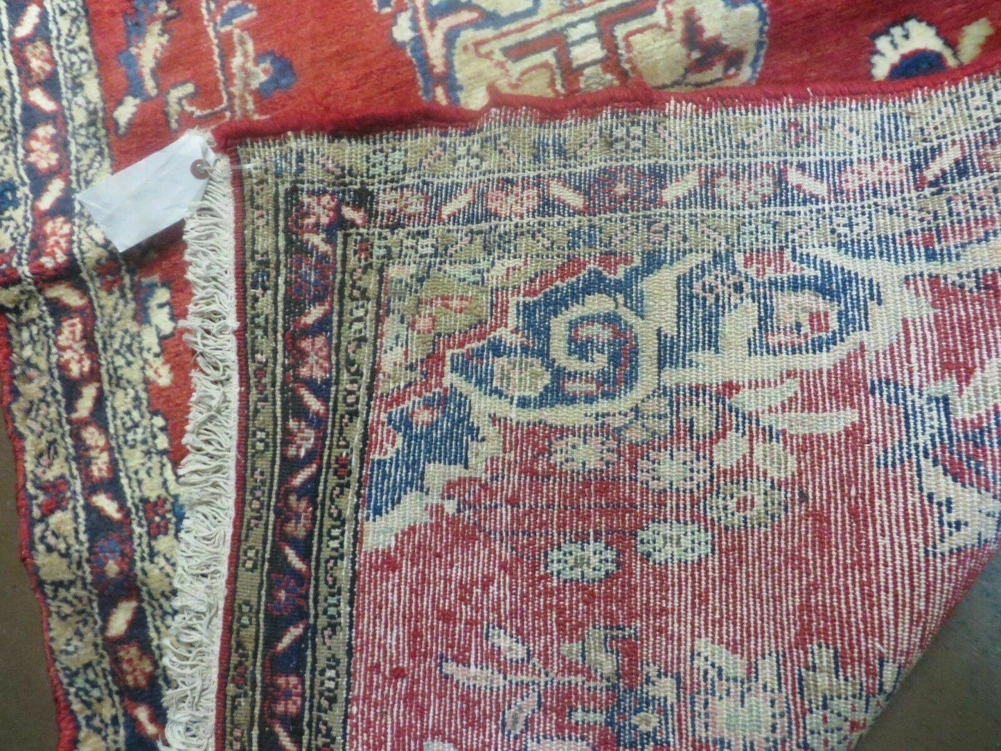 USED Persian Runner Rug 3 x 12, Antique Wool Oriental Runner, Floral Vases, Red & Navy Blue