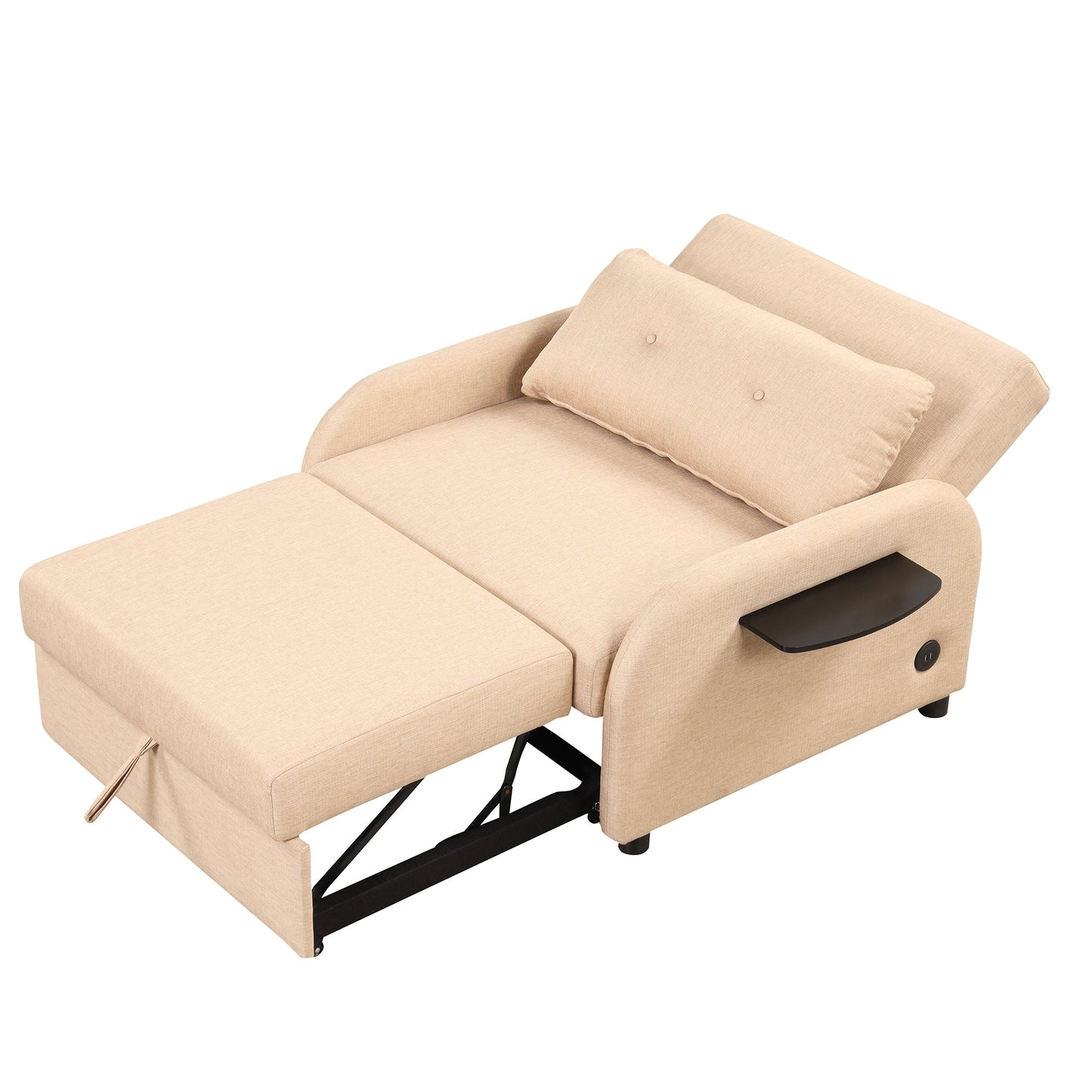 NEW Versatile Pull Out Sofa Sleeper 3 in 1 with Wing Table & USB Charge, Beige Linen, Compact Design