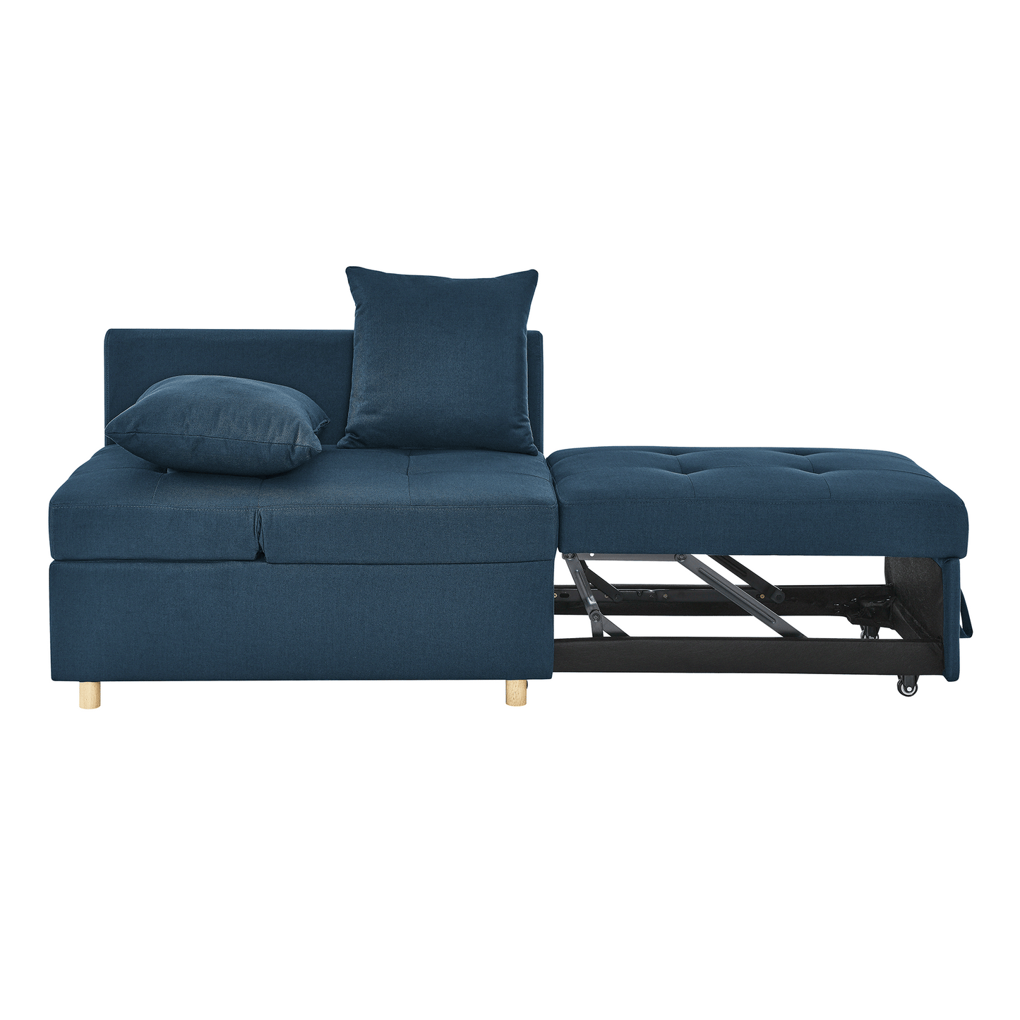 NEW Modern Blue Linen Fabric Convertible Sleeper Adjustable Backrest Couch Chair Recliner with Pullout Sofa Bed and Wheels