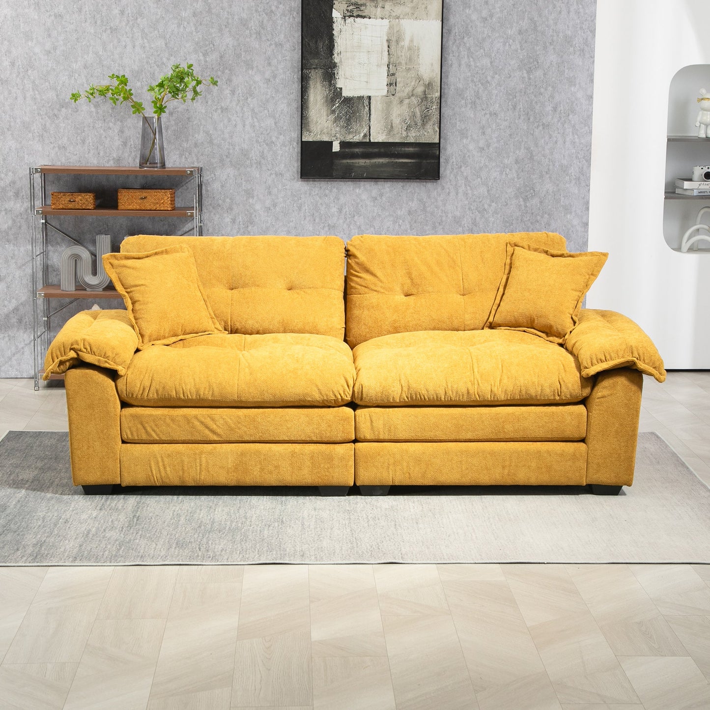 NEW 84' Chenille Sofa Small Sofa Loveseat Deep Seat Sofa Couch with 2 Throw Pillows & Memory Foam for Living Room Apartment Office Lounge-Yellow