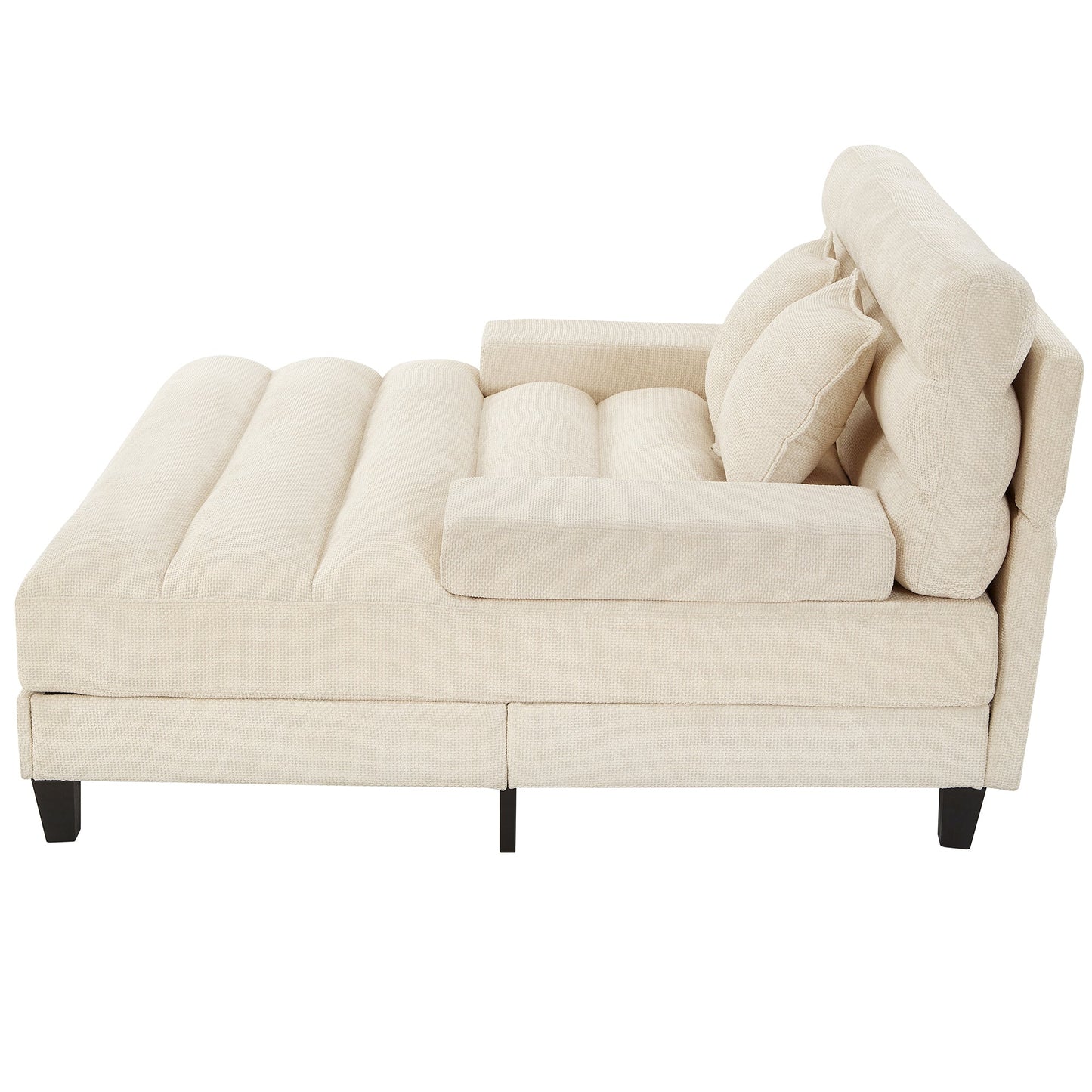 NEW Modern Beige Chaise Lounge Sofa 57.1' Bed Chenille Upholstered Lounge Chair with Adjustable Backrest and LED Light Strip