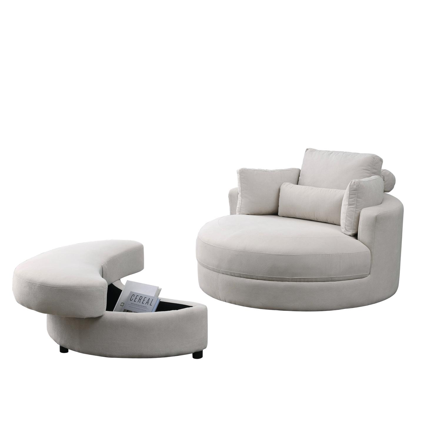 NEW Welike Linen Fabric Swivel Accent Barrel Modern Sofa Lounge Club Big Round Chair with Storage Ottoman and Pillows