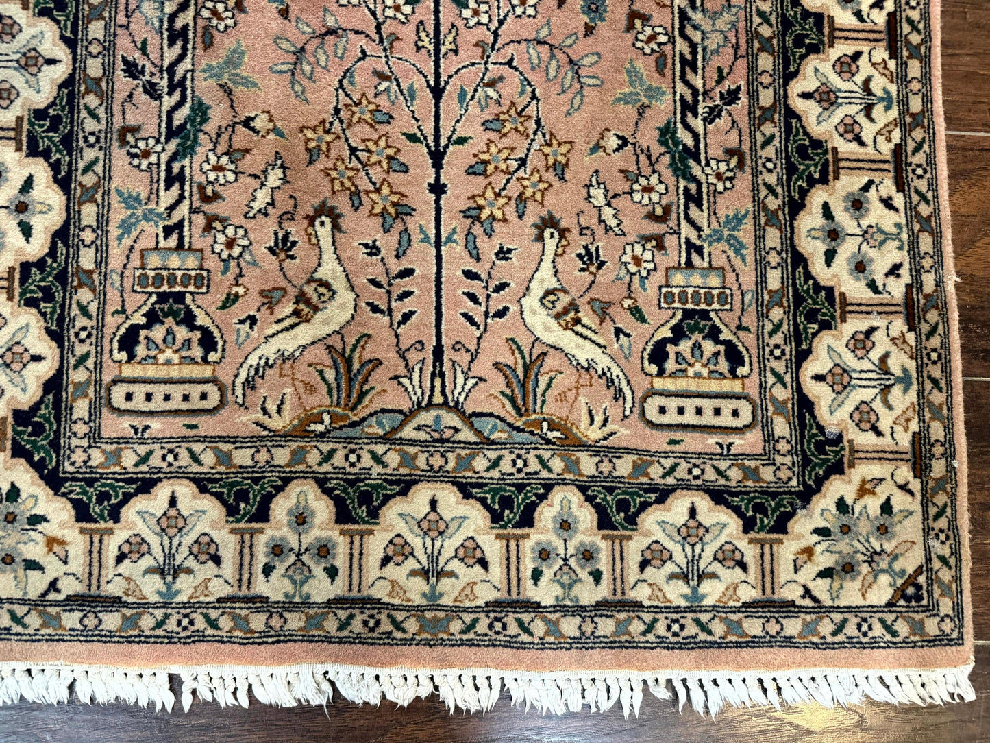 USED Small Tree of Life Prayer Rug, Pak Persian Rug 2.7 x 4, , Birds, Lantern, Handmade Vintage Fine 260 KPSI