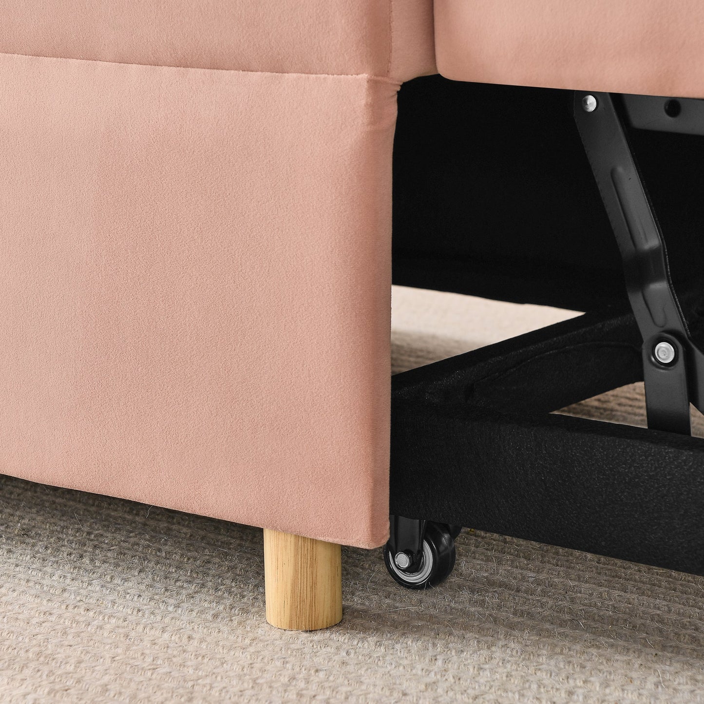 NEW Modern Linen Pink Fabric Convertible Sleeper Sofa Chair Adjustable Backrest Recliner with Pullout Couch Bed with Wheels