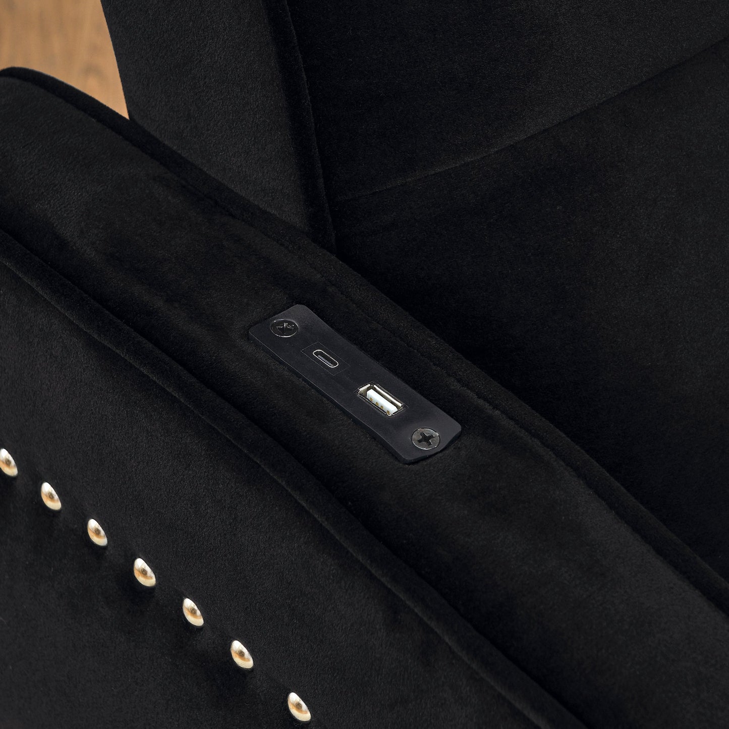 NEW Loveseats Sofa Bed with Pull-out Bed,Adjsutable Back and Two Arm Pocket,TypeC and USB Charging with Copper nail,Black (47'x53'x31')