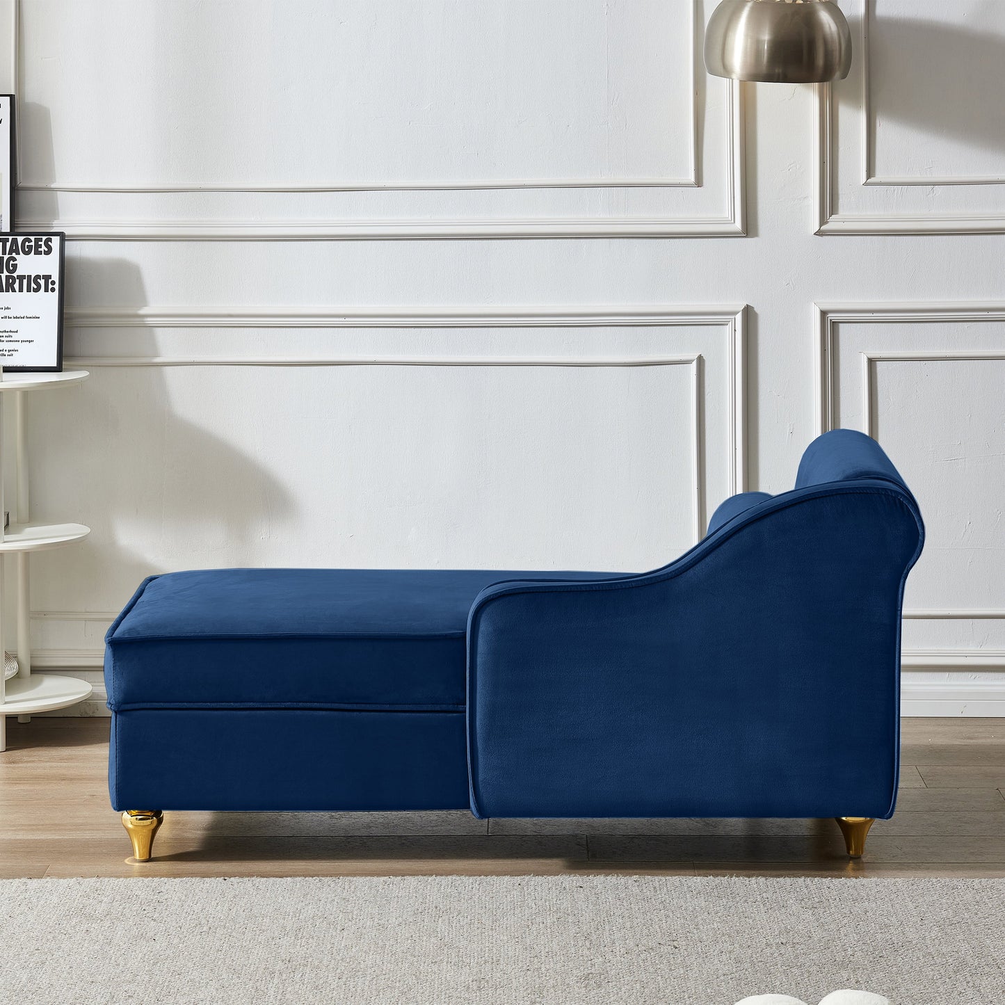 NEW Modern Upholstery Chaise Lounge Chair with Storage Velvet (Navy Blue)