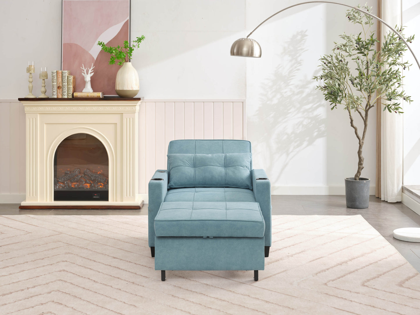 NEW Green Scratch Cloth Futon Chair Bed Convertible 3-in-1 Pull Out Sleeper Bed with USB Port