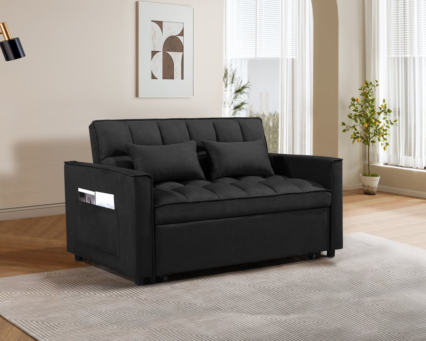 NEW Suede Fabric Pull Out Couch 3 in 1 Convertible Sofa Bed Sleeper Chair Lounge Sleeper with Pullout Bed