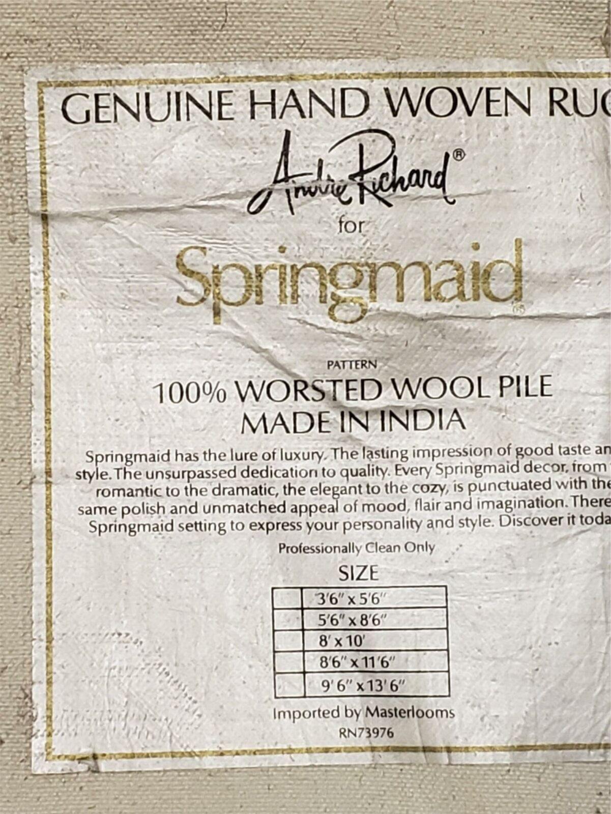 USED 3' 6" X 5' 6" Hand Stitched Indian Wool Rug with Backing Green Beige