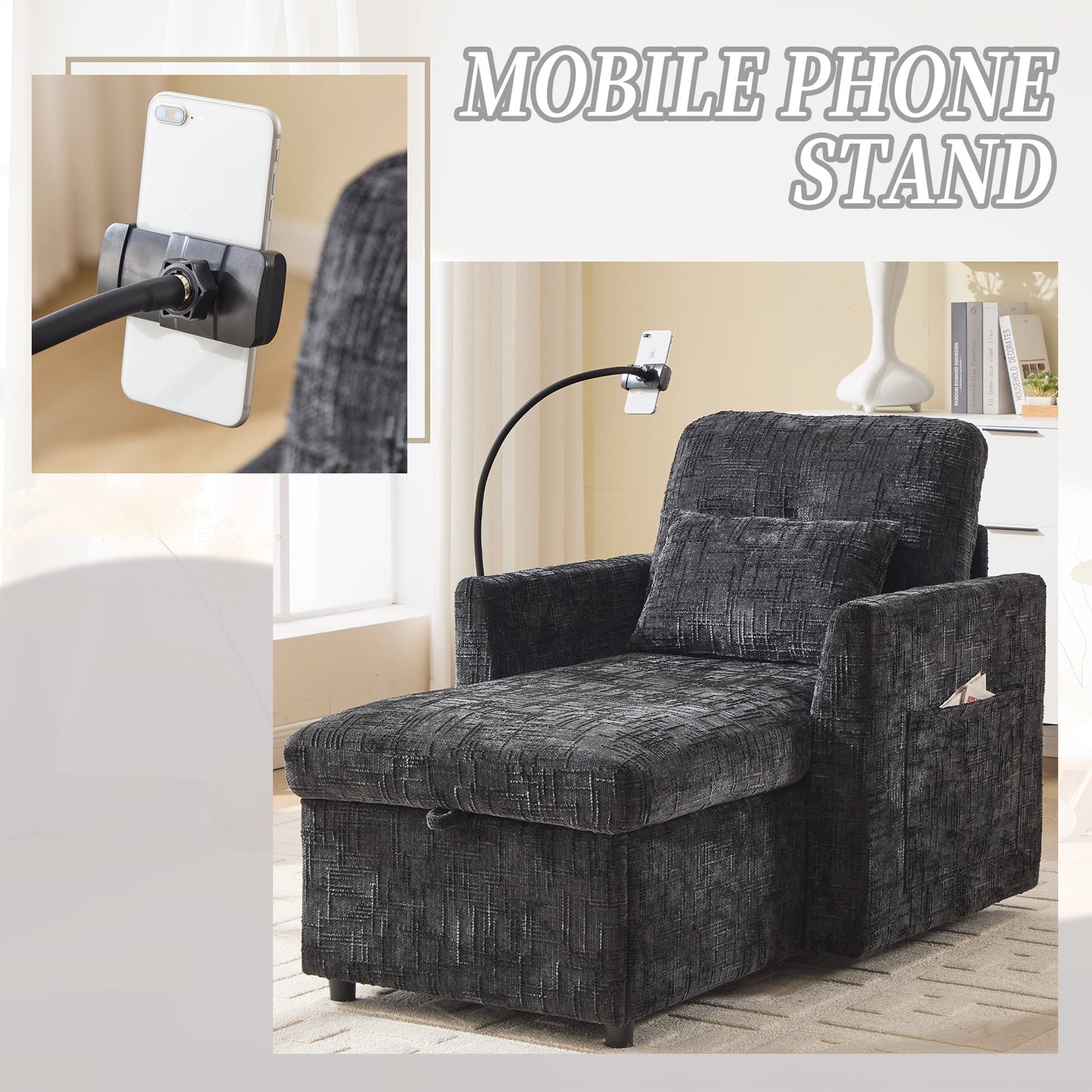 NEW Chenille Multifunctional Sofa Recliner with Storage Backrest and Cell Phone Bracket
