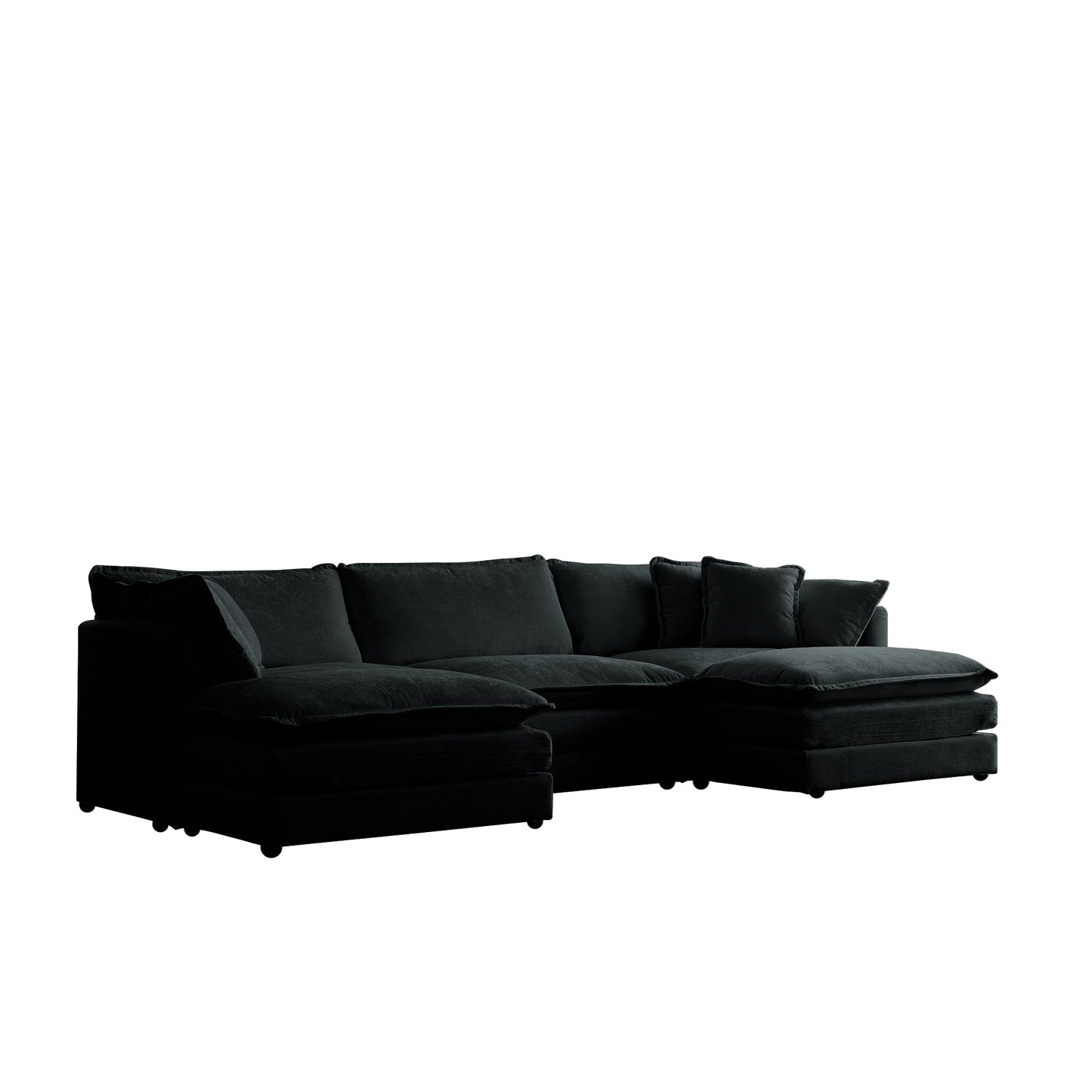 NEW U-Shaped Sectional Sofa w/Reversible Footrest, 5-Seater Convertible Corner Couch with 2 Ottomans ,Modern Minimalist Soft Sofa & Couch for Living Room , Black Chenille