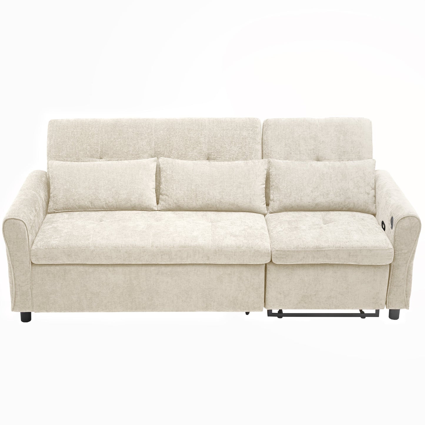 NEW Beige 82' Chenille Upholstered Two-in-One  Three-Seat Sofa with Pull-out Bed