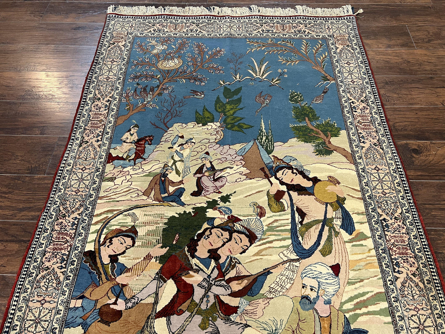 USED Vintage Persian Qum Pictorial Rug 5x7 - Wool & Silk