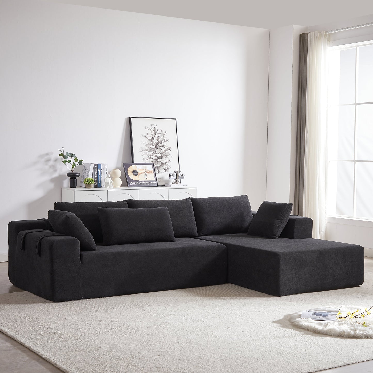 NEW Modern Chenille Upholstered Sectional Sofa Couch Set,Modular 108' L Shaped Sectional Living Room Sofa Set With 6 Pillows,Free Combination Sofa Couch for Living Room,Bedroom(Right Chaise)W834P240010