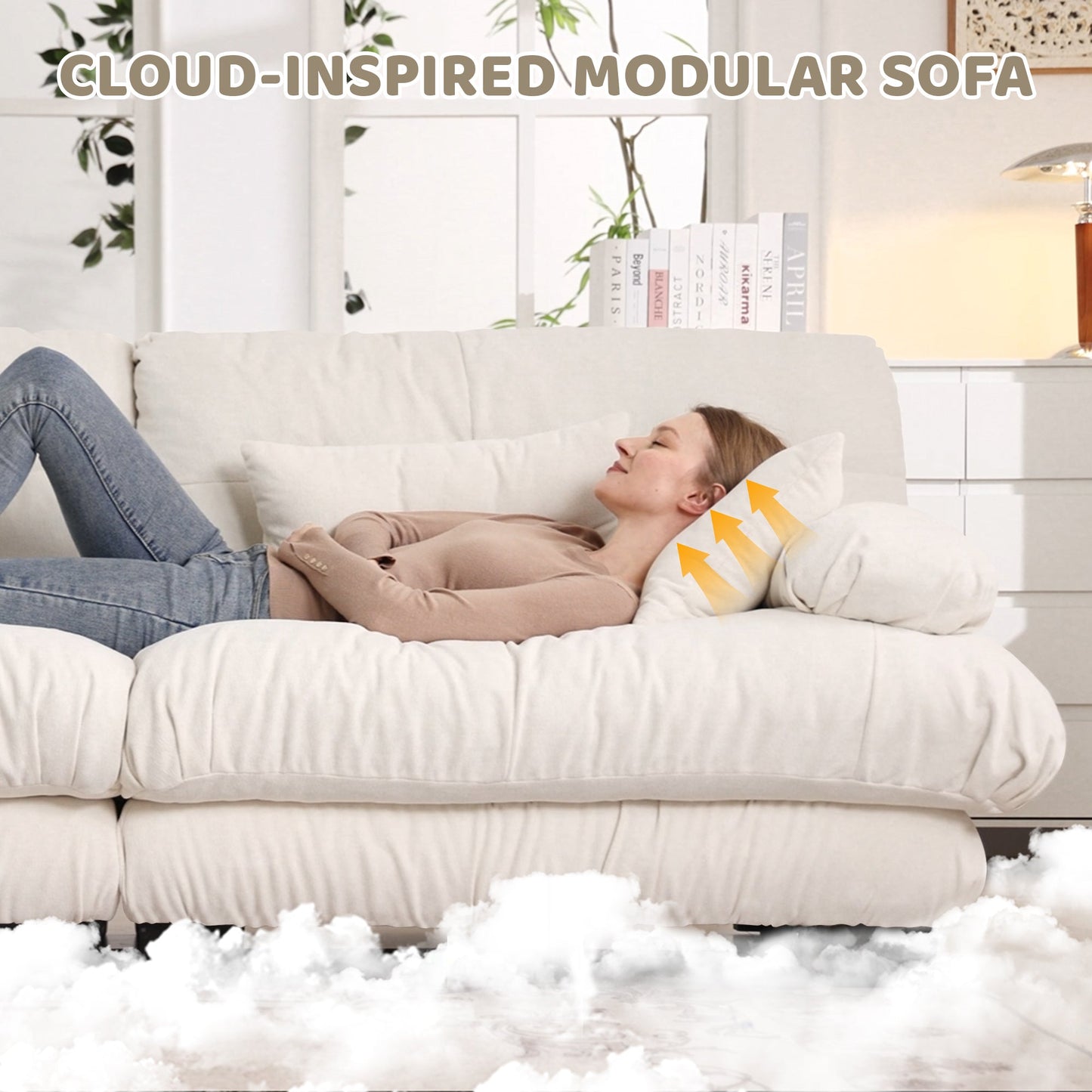 NEW Luxury Oversized L Shaped White Modular Sectional Sofa Cloud Deep Seat Sofa