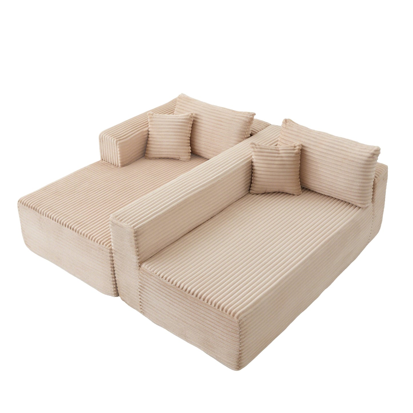 NEW Compression Sectional Couch with Comfy Chaise, Boneless L Shape Sofa with Deep Seat, Minimalist Modular Couches Sleeper for Living Room Bedroom Apartment Lounge,corduroy,Beige