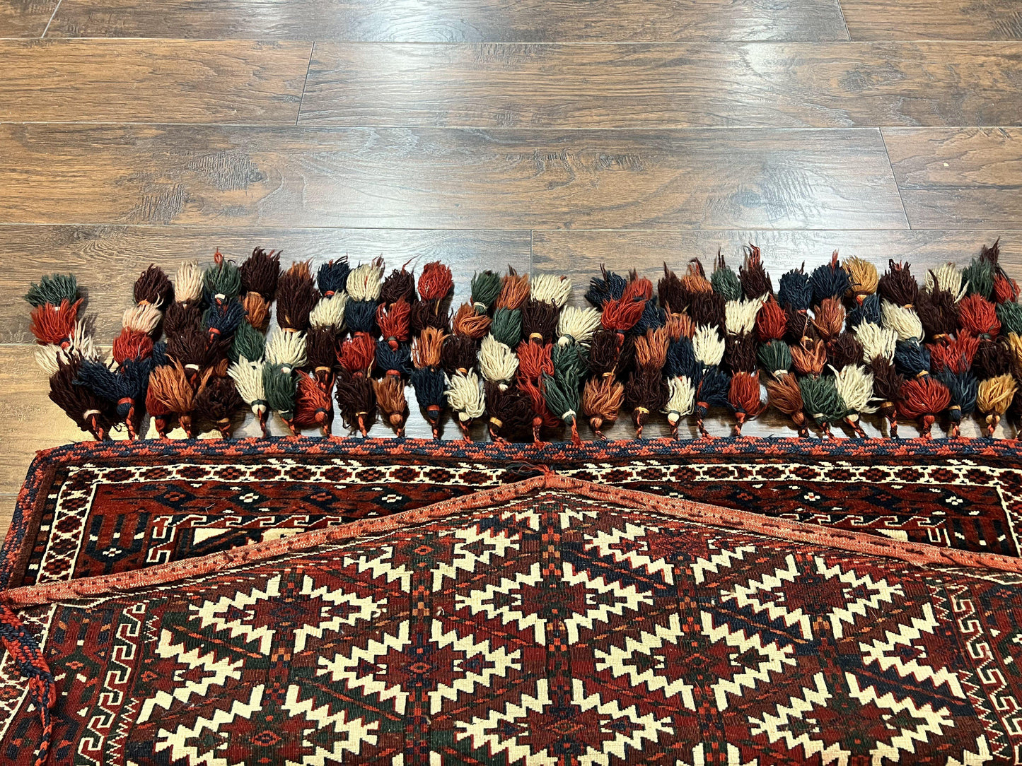 USED Antique Turkoman Camel Trapping, Turkoman Asmalyk, Red Black Ivory, Handmade, Hand Knotted Tribal Collectible Rug, Rare