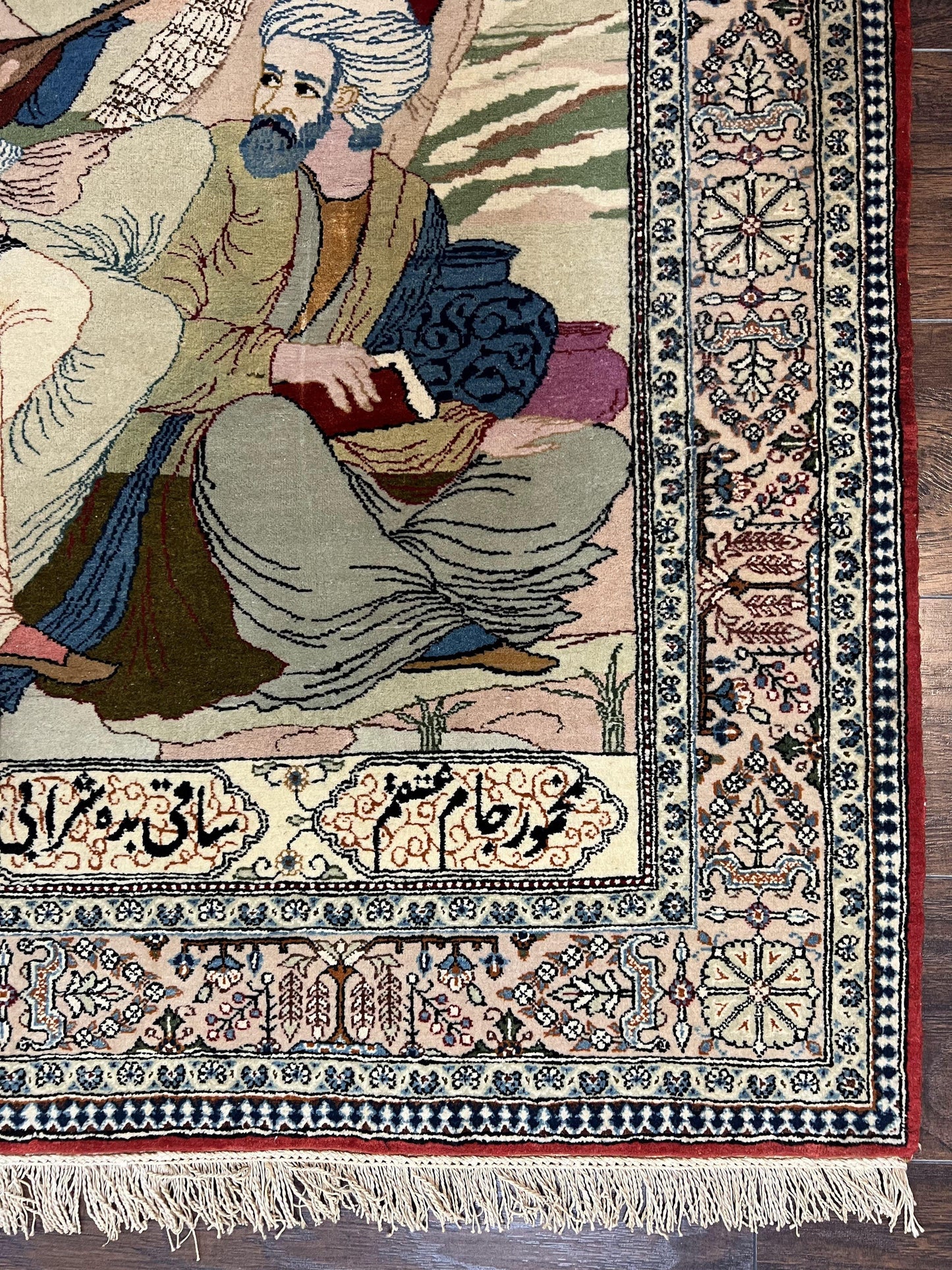 USED Vintage Persian Qum Pictorial Rug 5x7 - Wool & Silk