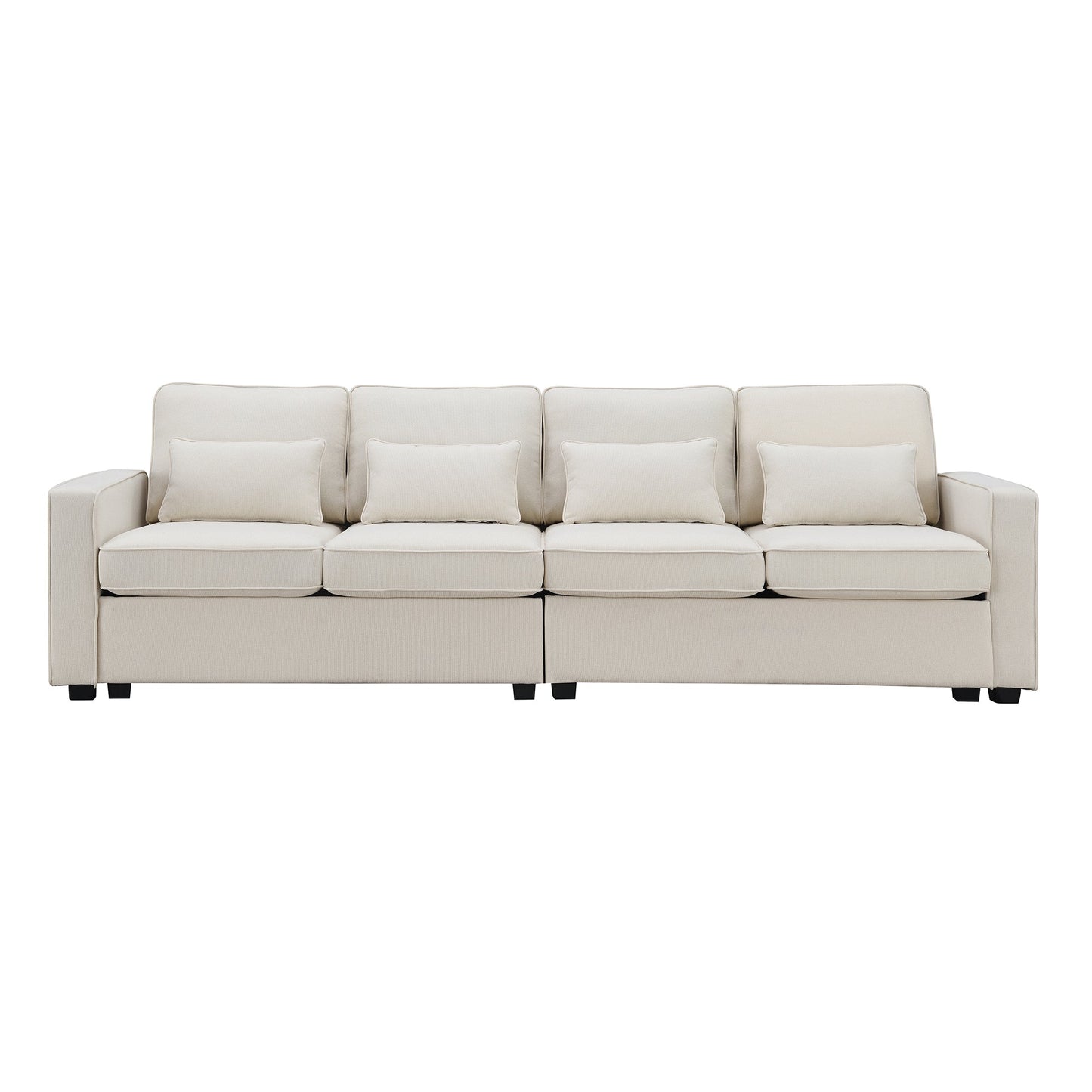 NEW 104' Four Seater Modern Linen Fabric Sofa Couch with Armrest Pockets and 4 Pillows